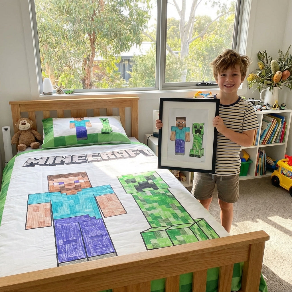 Custom Kids Artwork Doona Cover Set - Turn Your Child's Drawing into Bedding