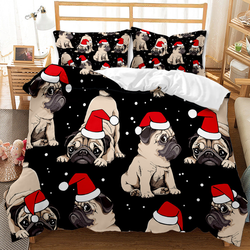 Festive Pug Personalised Quilt Cover Set