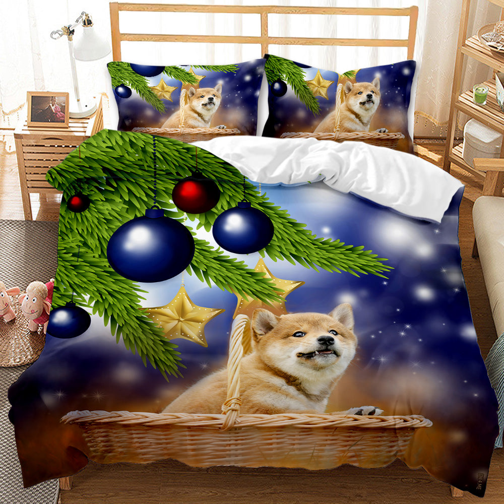 Festive Shiba Inu Personalised Quilt Cover Set