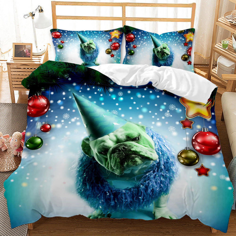Festive Bulldog Personalised Quilt Cover Set