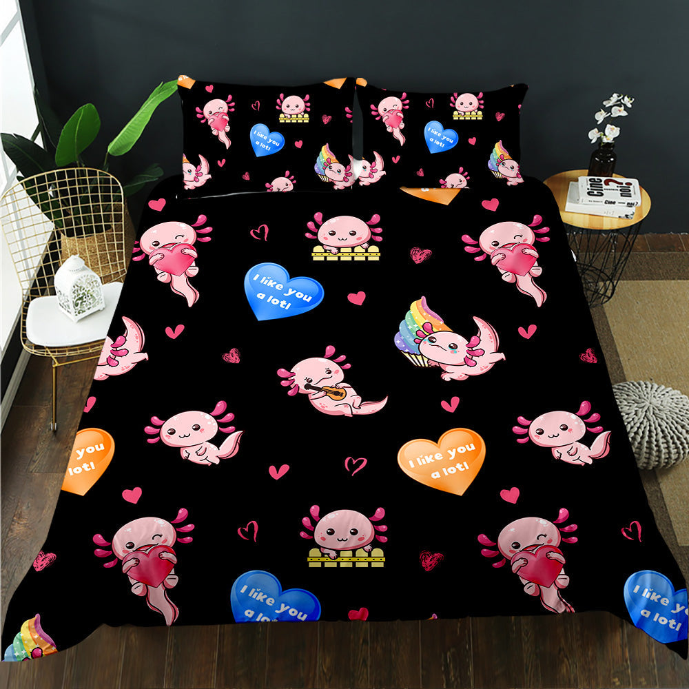 Playful Axolotl Heartbeat Quilt Set