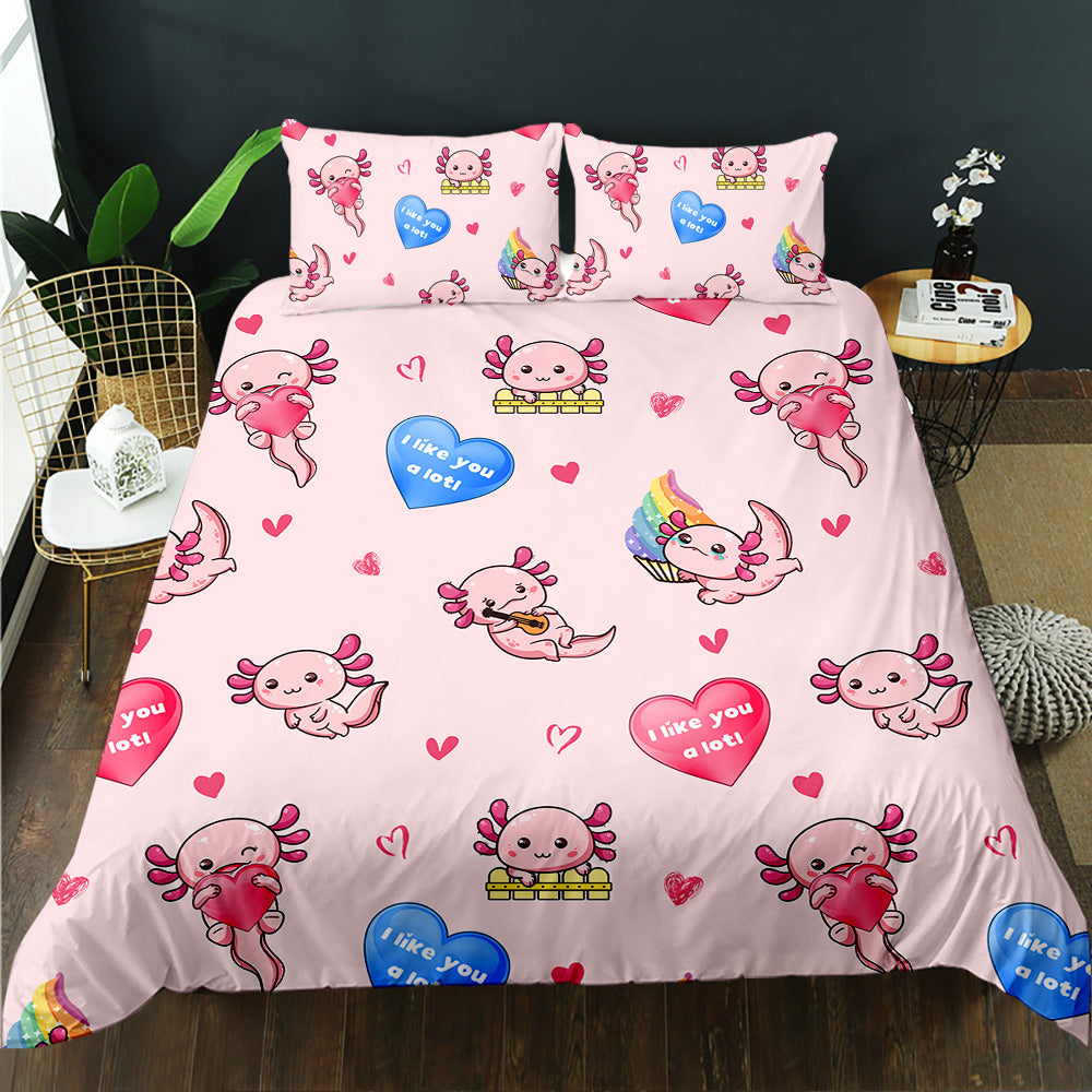 Axolotl Love Bubbles Quilt Cover Set