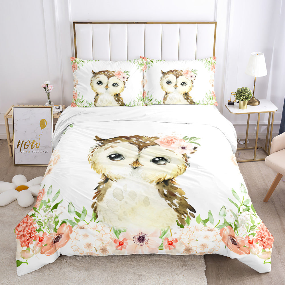 Blossoming Owl Garden Quilt Cover Set