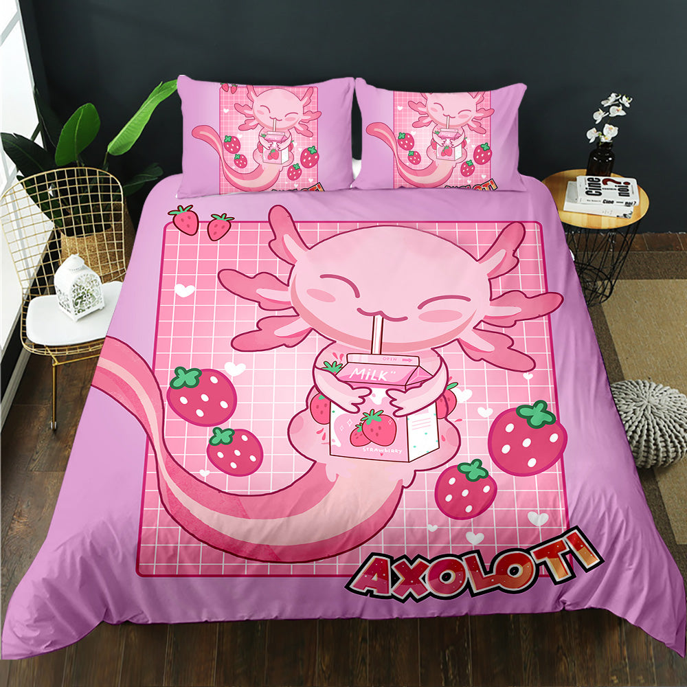 Strawberry Milk Axolotl Dream Quilt Set