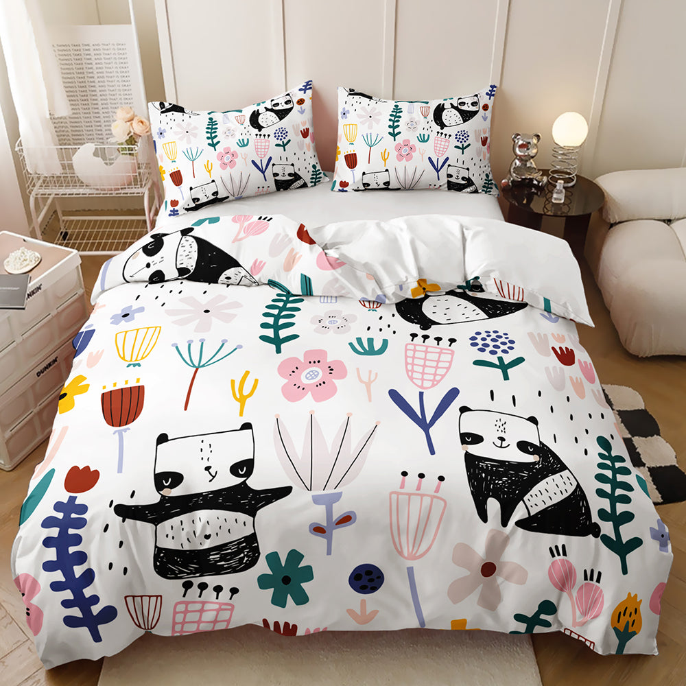 Panda Paradise Floral Quilt Cover Set