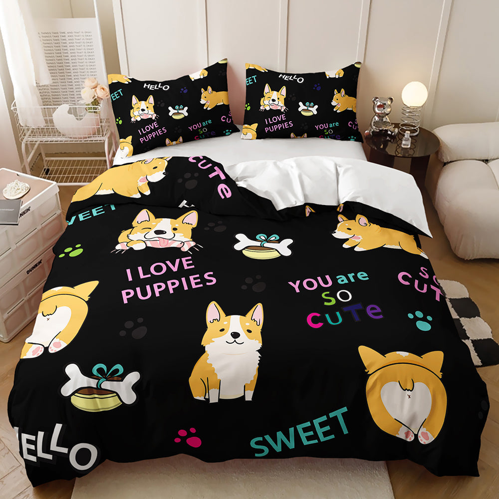 Corgi Puppy Love Quilt Cover Set