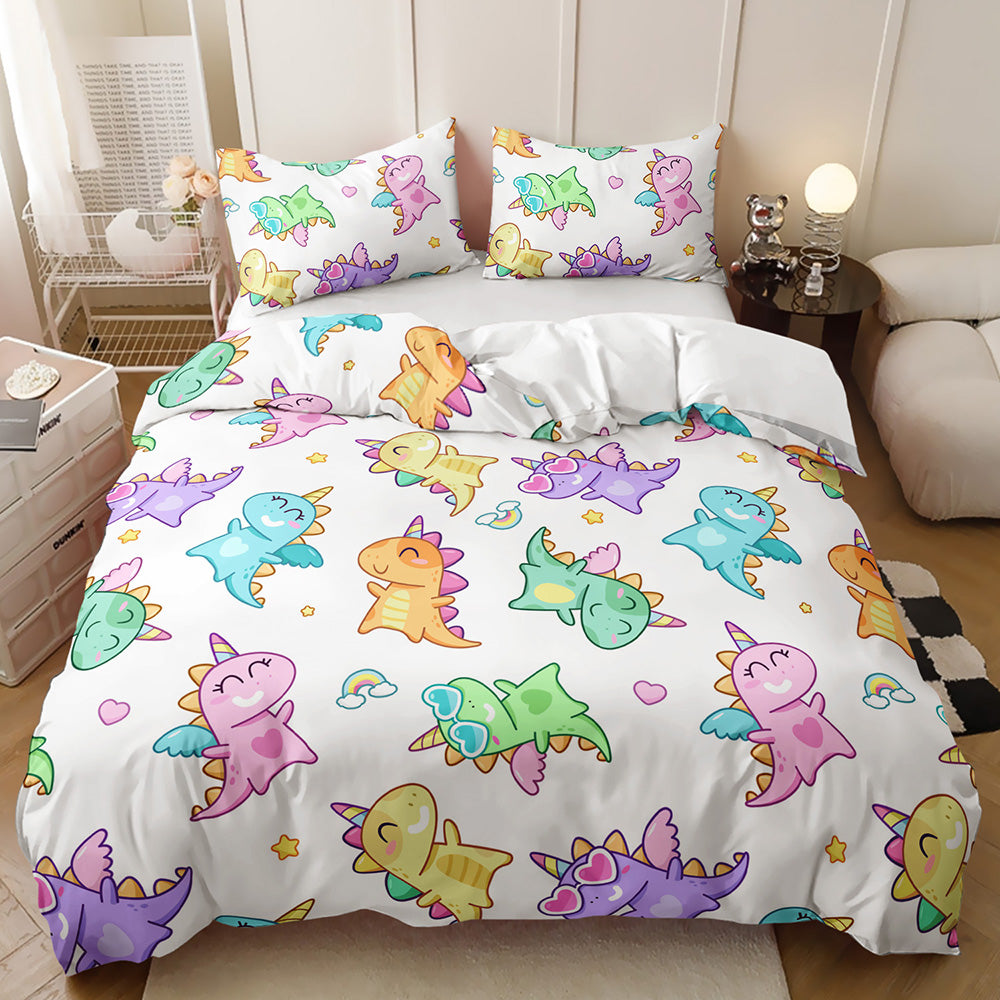Whimsical Dino-Unicorn Fantasy Quilt Cover Set