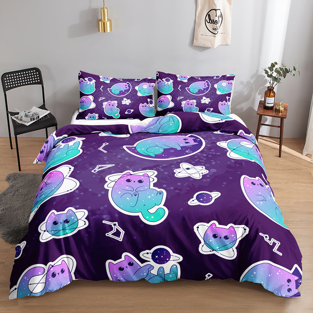 Galactic Kitty Adventure Quilt Cover Set