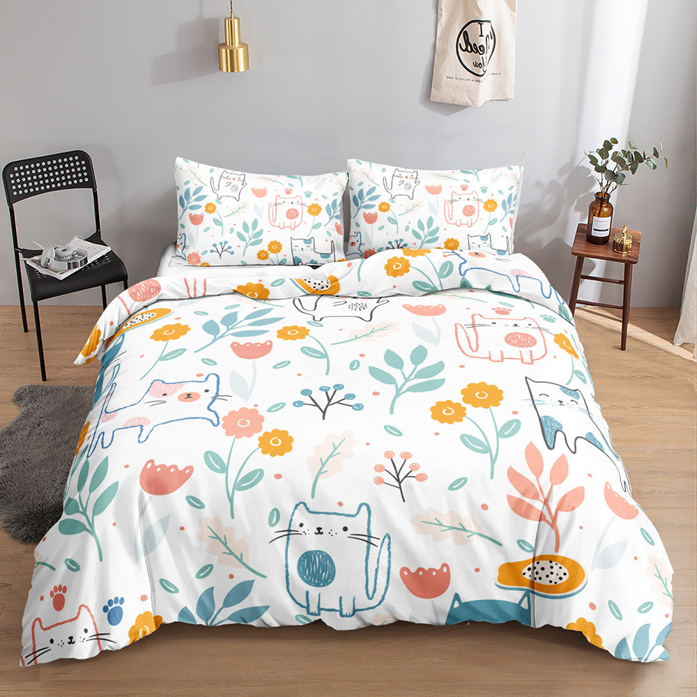 Whimsical Kitty Garden Quilt Cover Set