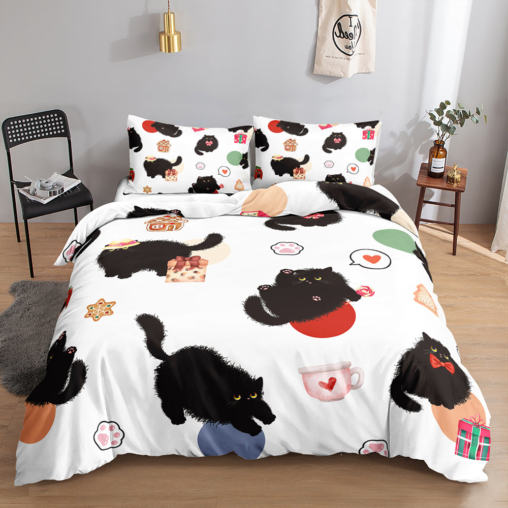 Whimsical Black Cat Delight Quilt Cover Set