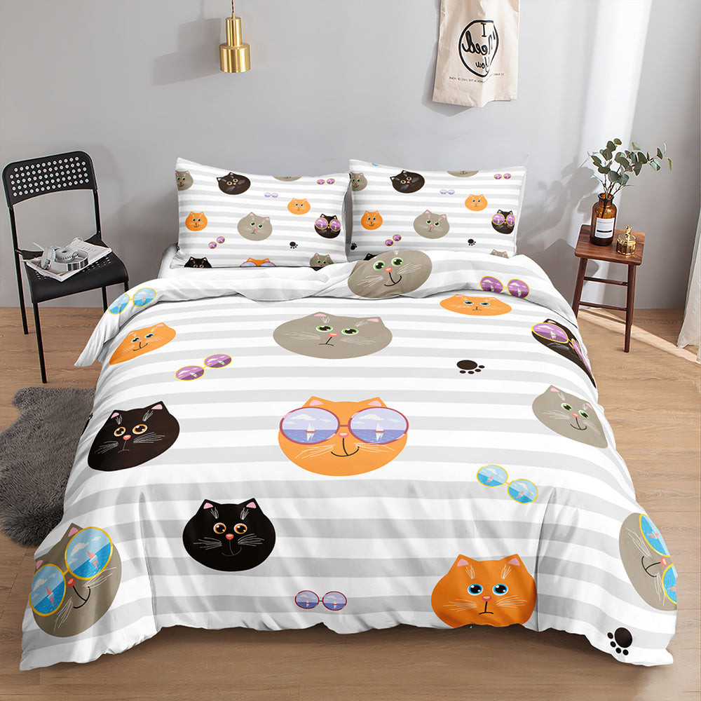 Chic Cat Parade Striped Quilt Cover Set