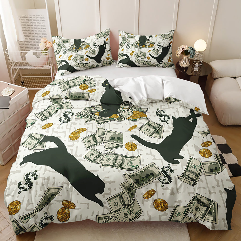 Feline Fortune Luxe Money Quilt Cover Set