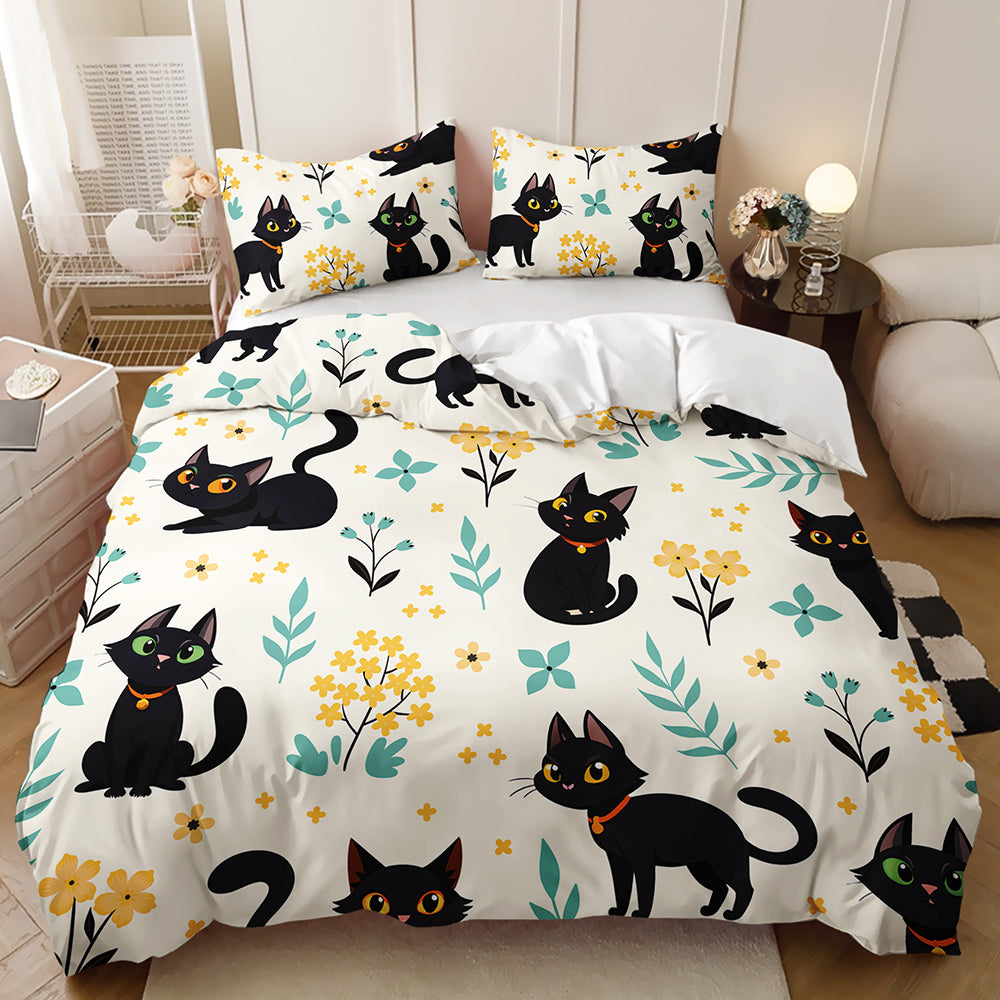 Midnight Kitty Charm Quilt Cover Set