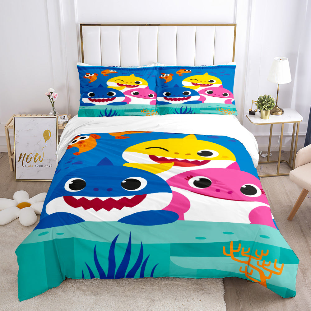 Cheerful Shark Family Dive Quilt Cover Set