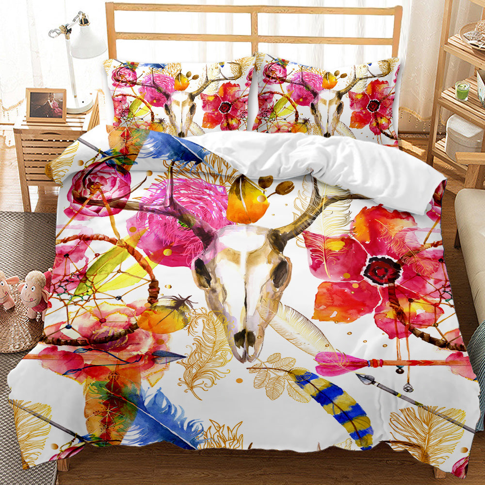 Wild Spirit Boho Skull Quilt Cover Set