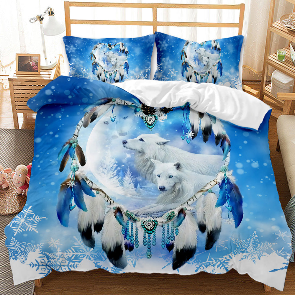 Mystic Arctic Wolf Dreamcatcher Quilt Set