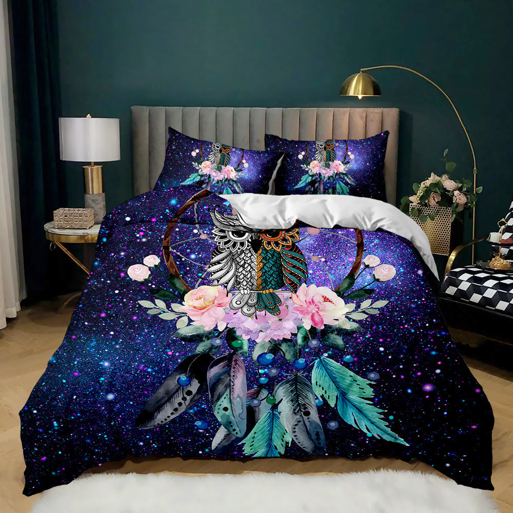 Mystical Owl Galaxy Dreamcatcher Quilt Set