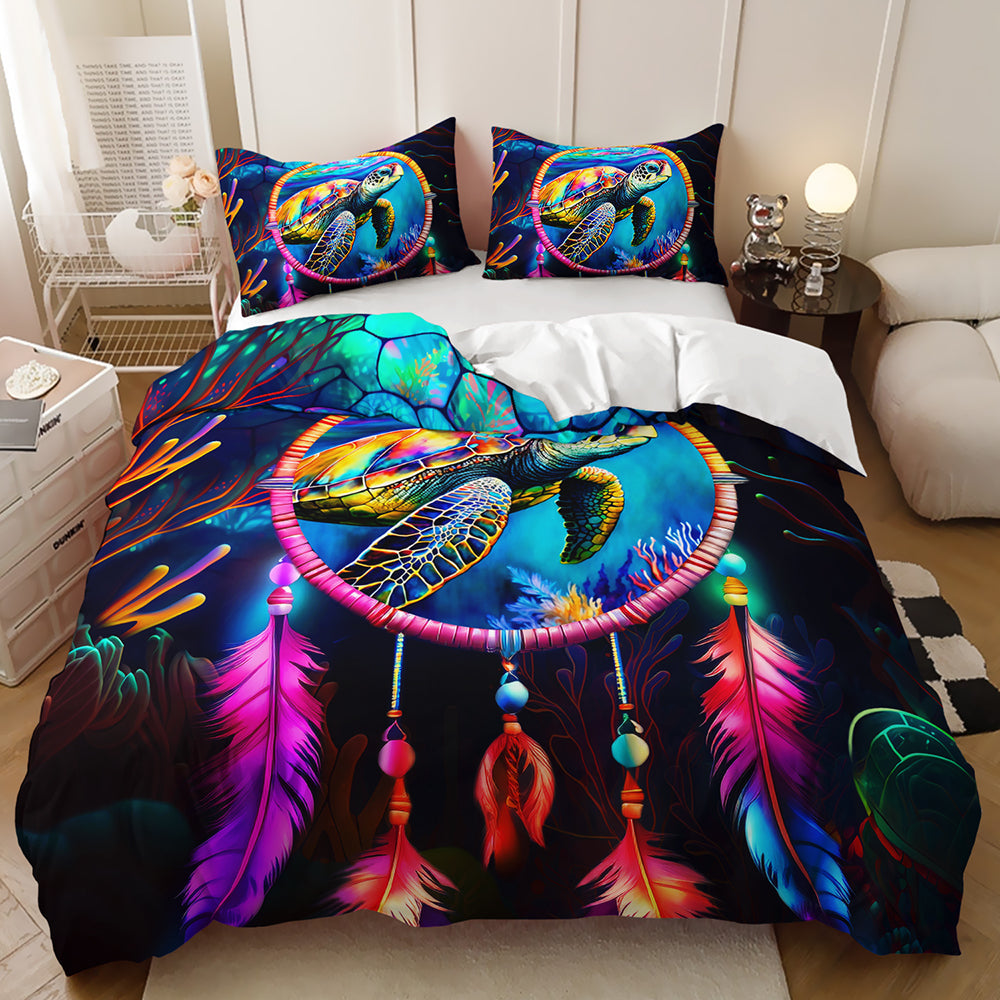 Mystic Ocean Turtle Dreamcatcher Quilt Set