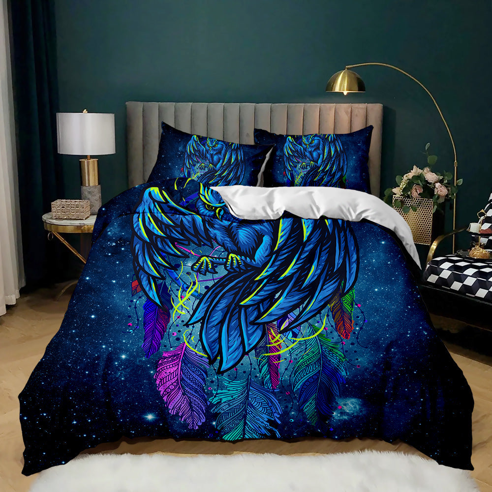 Galactic Blue Owl Dreamscape Quilt Set