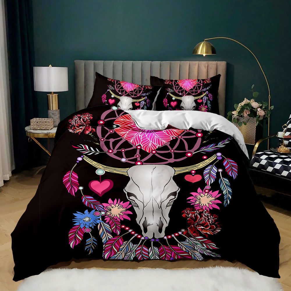 Bohemian Skull Blossom Quilt Cover Set
