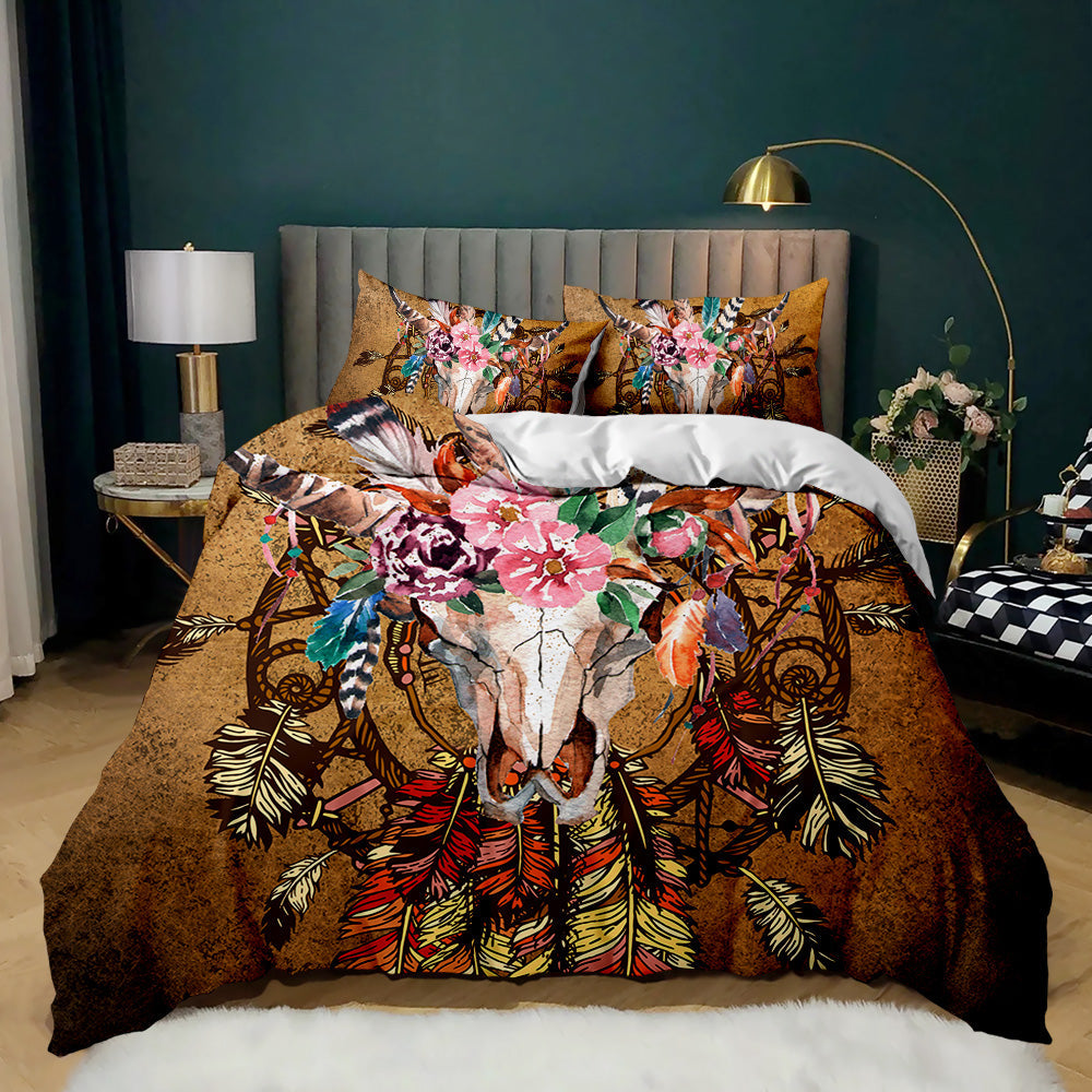 Boho Skull Blossom Quilt Cover Set