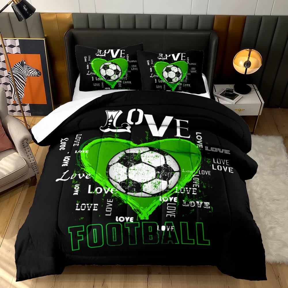 Soccer Love Green Heart Quilt Set