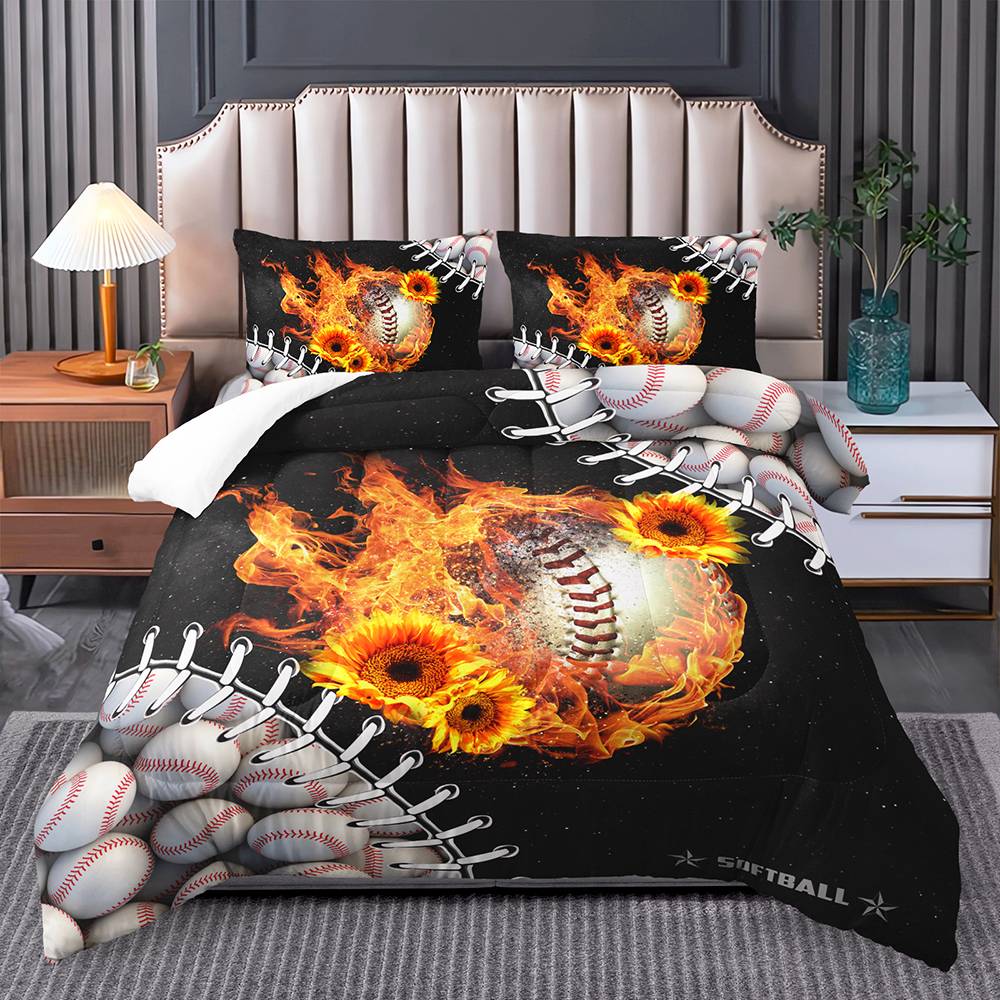 Fiery Baseball Blaze Quilt Cover Set