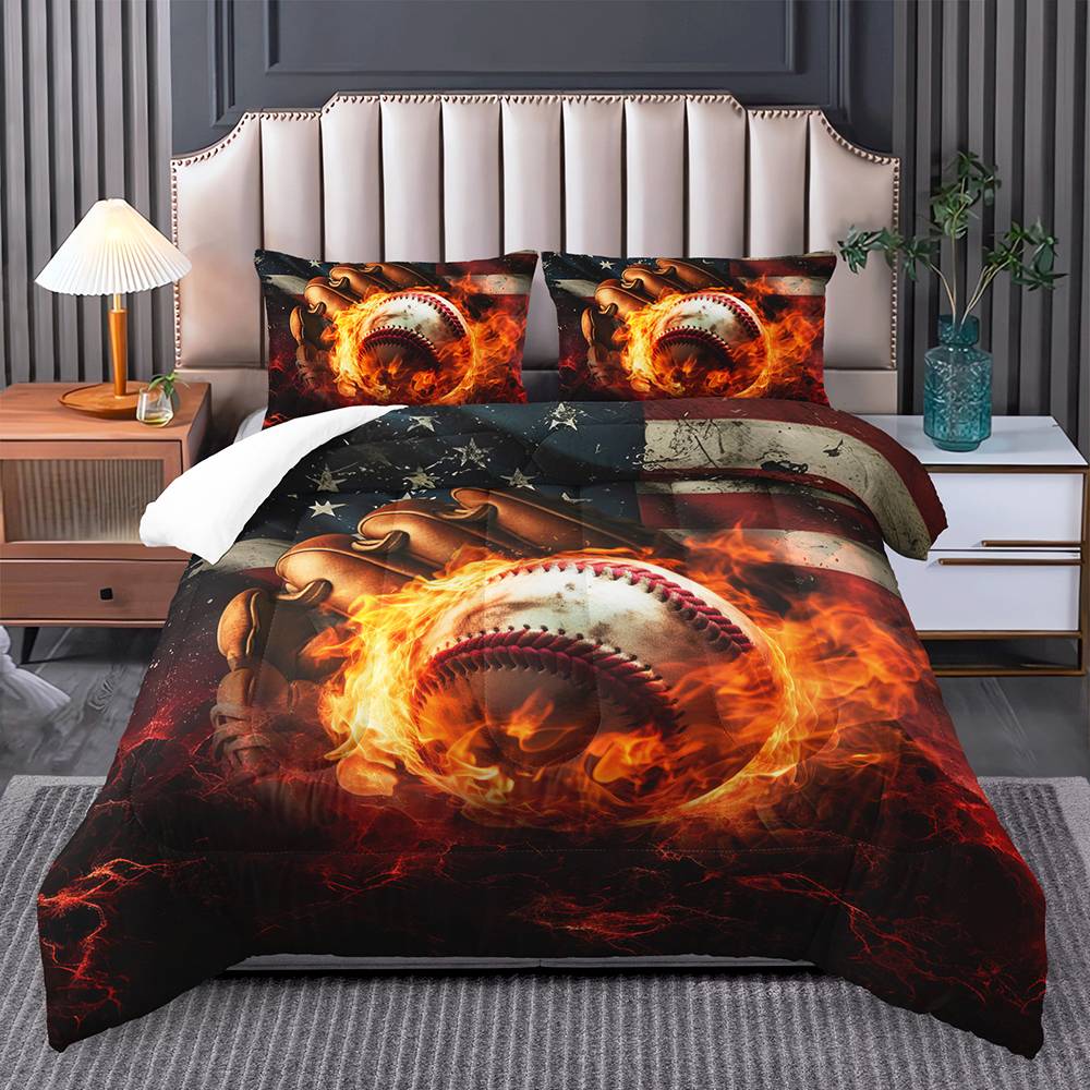 Fiery Baseball Passion Quilt Cover Set