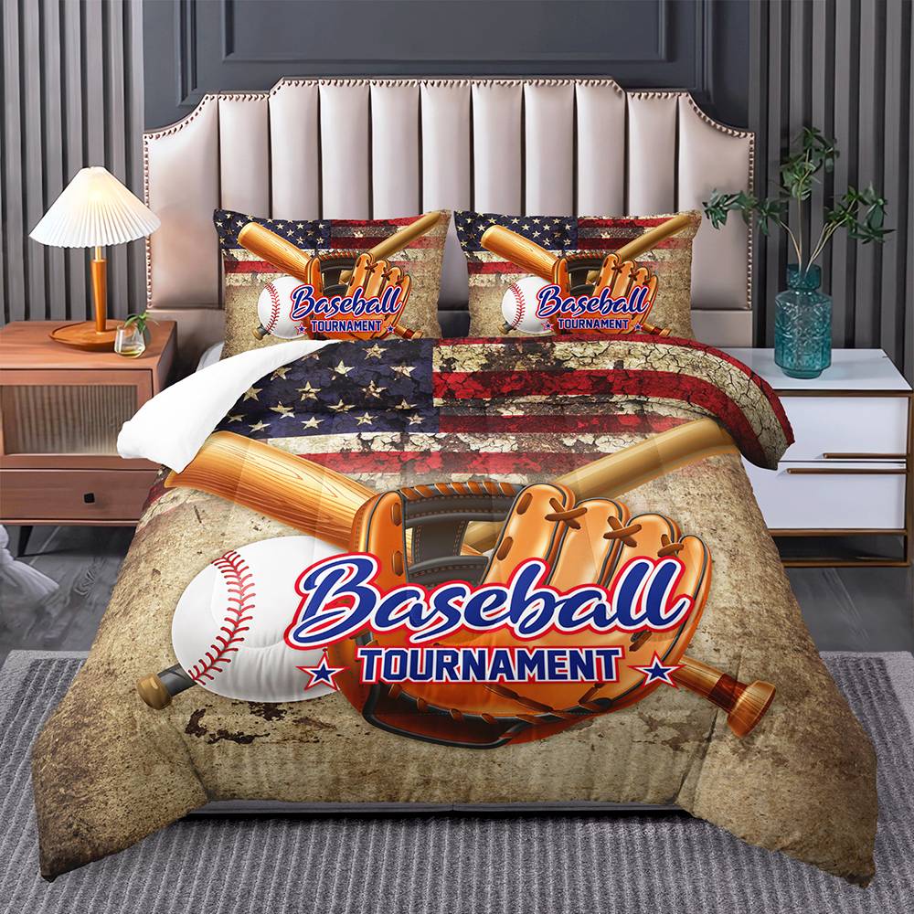 Vintage Baseball USA Quilt Cover Set