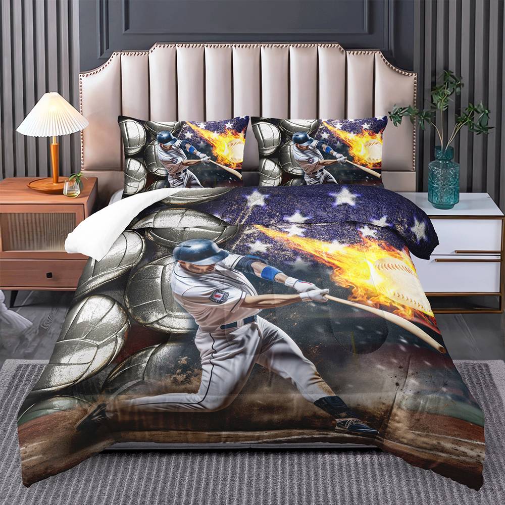 Grand Slam Fireball Baseball Quilt Cover Set