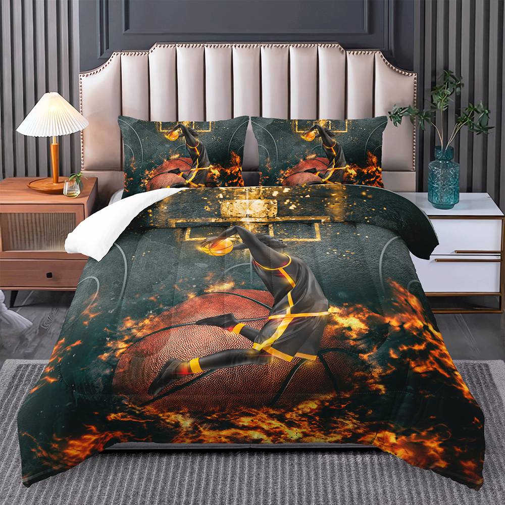 Fiery Slam Dunk Basketball Quilt Set