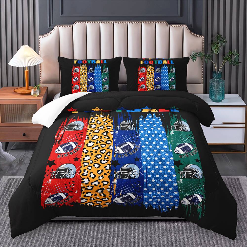 Gridiron Jungle, Whimsical Football Quilt Set